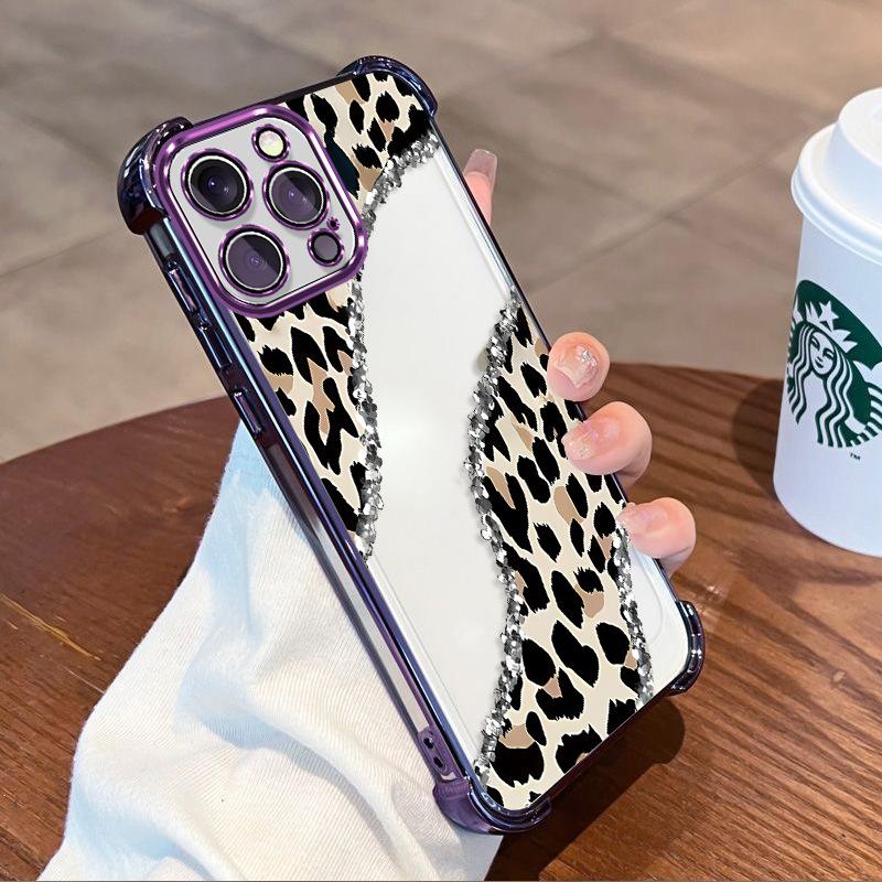 European and American broken diamonds and leopard print are suitable for Apple 17pm electroplating airbag mobile phone case iphone13 light luxury
