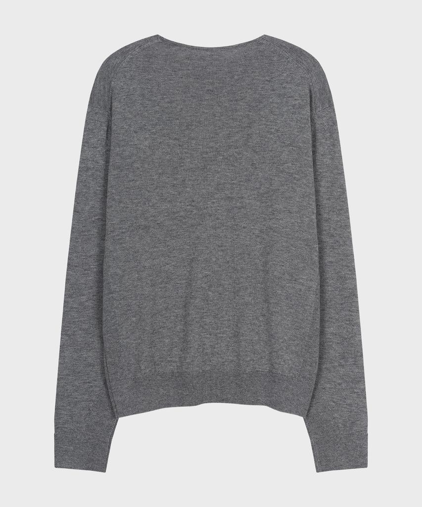NOIRER Silk Wool Blend Deep V-Neck Knit (Gray)