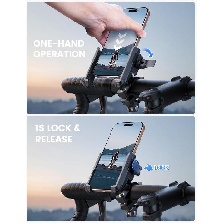 Lamicall Motorcycle Bike Phone Mount - [No Block Camera] [1S Lock] Bike Cell Phone Holder Clamp, Bicycle Scooter Handlebar Clip, For IPhone 17 16 15