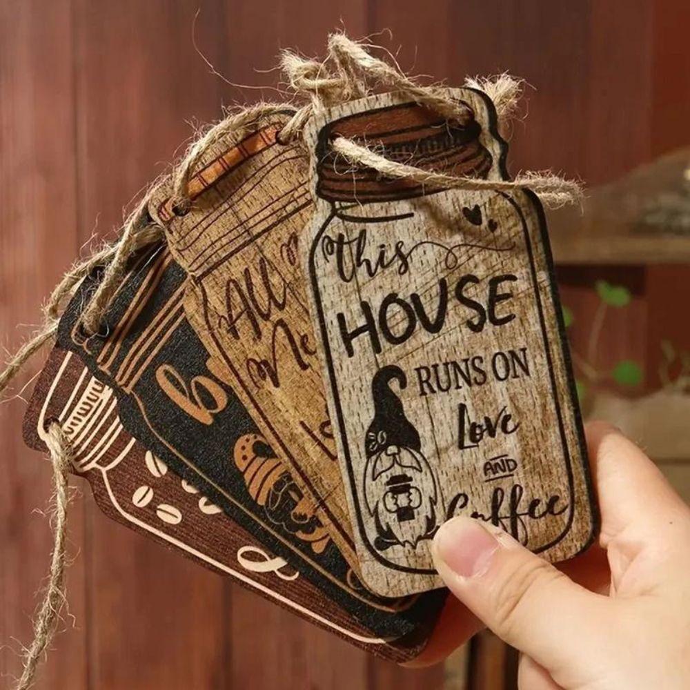 4Pcs Rope Hanging Coffee Hanging Sign Wood Cafe Decor Sign Kitchen Cafe Home Decor Ornaments
