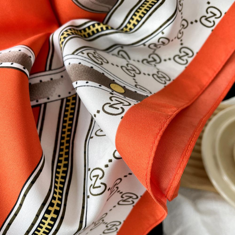 New Scarf Chain Design Trendy Square Scarf Light Breathable Thin Shawl Twill European and American Headscarf