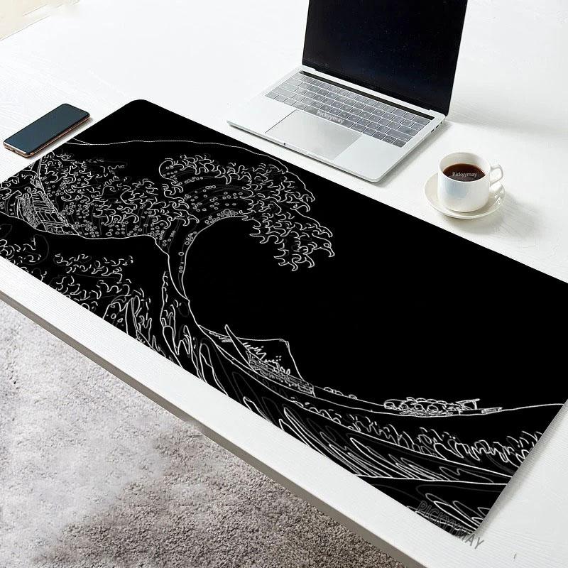 Japanese Great Wave Off Mouse Pad Large Mousepad Keyboards Gamers Deskpad Computer Laptop Keyboard Rubber Stitched Edges Mat