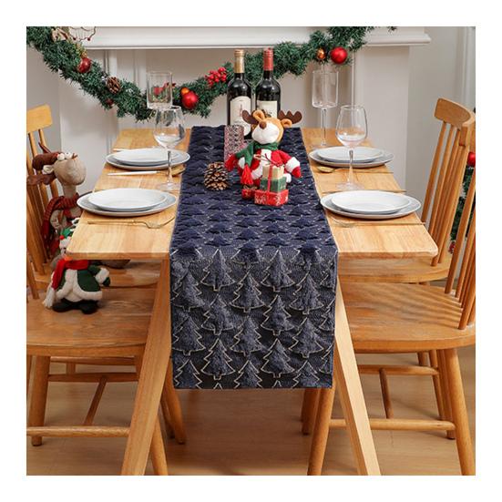 Christmas Table Runner Soft Plush Jacquard Christmas Tree Table Runner Solid Color Sequin Xmas Table Runner for Dining Table Home Dinner Party Decor