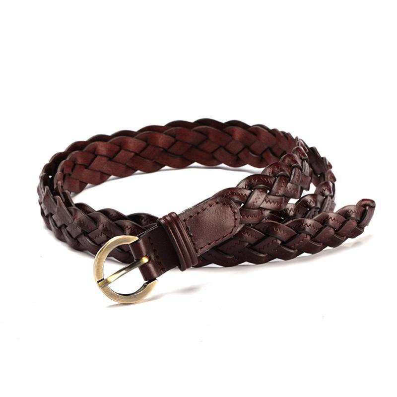 Ladies Retro European and American Style Handwoven Leather Belt Fashion Pin Buckle Simple Love Hollow Clothing Decorative Belt