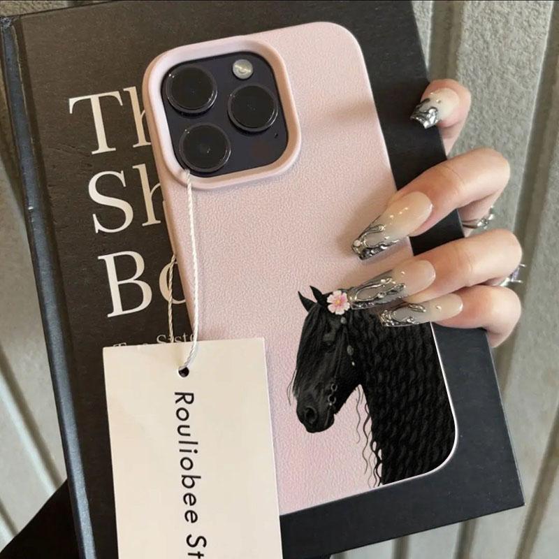 

Чехол для телефона iPhone 17 11 13 12 14 15 16 Pro Max XS X XR 16E 16 Plus 17 Air с изображением скачущих лошадей и цветочным узором iPhone 13 Pro розовый