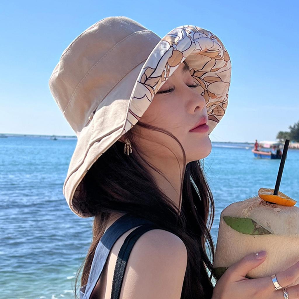 Women Summer Floral Double-Sided Bucket Hat Wide Brim Fordable Sunshade Fisherman Hats Ladies Girl Outdoor Travel Sunscreen Cap
