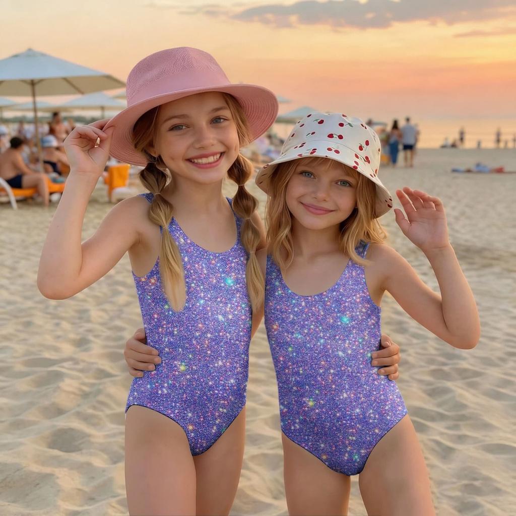 Mädchen Badeanzug Pailletten-Print Ärmellos Kinder Badebekleidung Bequeme Passform Leichter Stoff Geeignet für Sommer Strand Pool