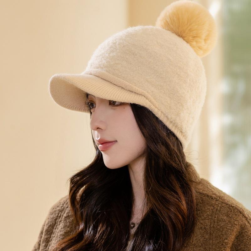 

Rabbit wool cap Women s winter velvet thickened riding ear hat Cold-proof and warm knitted wool hat Rabbit fur hat Average size