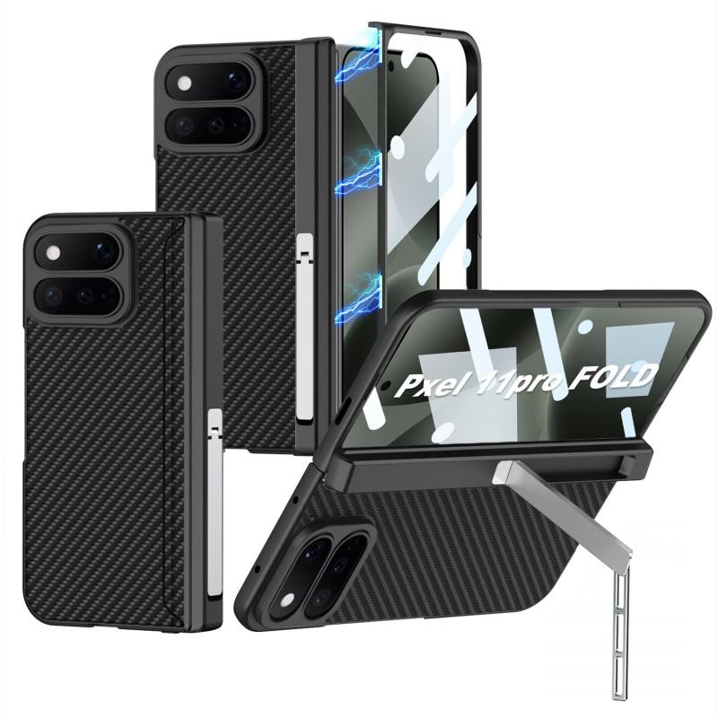 Magnetische Leder-Haptik Handyhülle Mit Seitenständer Google Pixel 11 Pro Fold Stoßfest PC-Abdeckung In Schwarz Grün Carbon