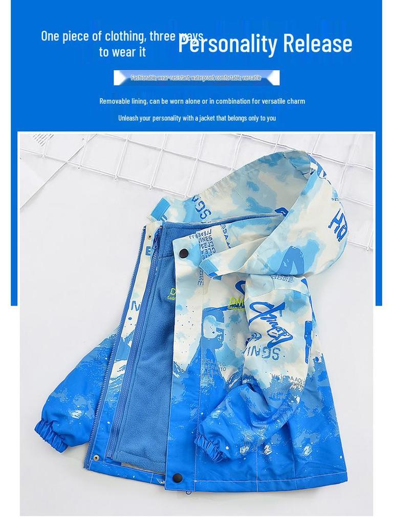 Chłopięca kurtka wiatrówka trzy w jednym na rok 2025: Wiosenno-jesienna kurtka codzienna z zimową podszewką z polaru dla dzieci