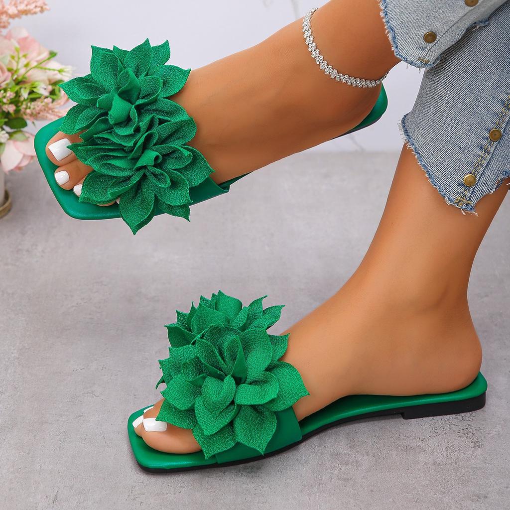 Flat-heeled Slippers, Women's Shoes, Square-toe Shoes, Beach Sandals