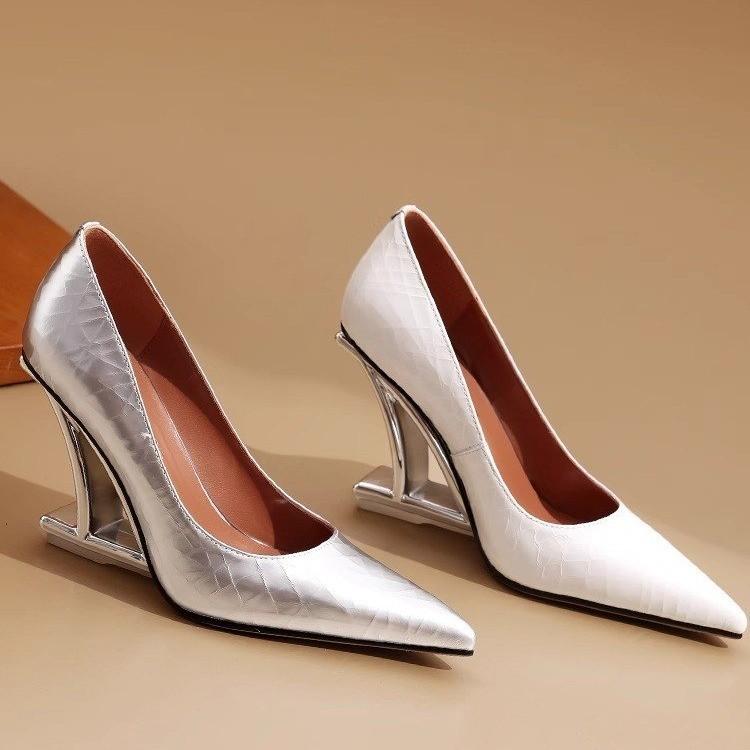 New Women's Special-shaped Heeled Shoes Pointed Tip High Heels Smooth One Kick Women Shoes Workplace Leisure Zapatillas De Mujer