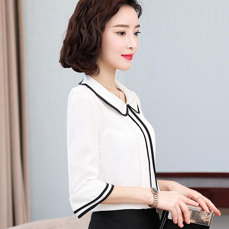 Women's Chiffon Trumpet Sleeve Doll Collar Shirt - Summer Mid-Sleeve Korean Style