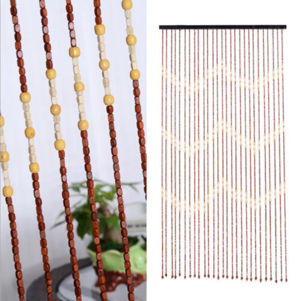 Bamboo Bead Curtain String Door Curtain Beaded Wooden Curtain Shade Ideal Gift W/ Solid Crossbar fit Doorway Simple Installation