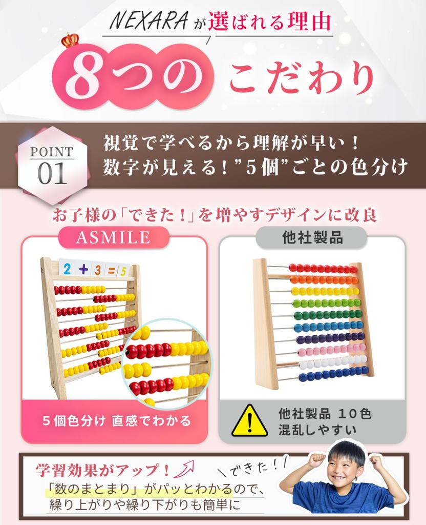 NEXARA 100-Bead Abacus [Supervised by a Childcare Worker] [Intuitive 5-Color-Coded Abacus] 100-Bead Abacus with Number Cards, Math Sticks, Addition, S
