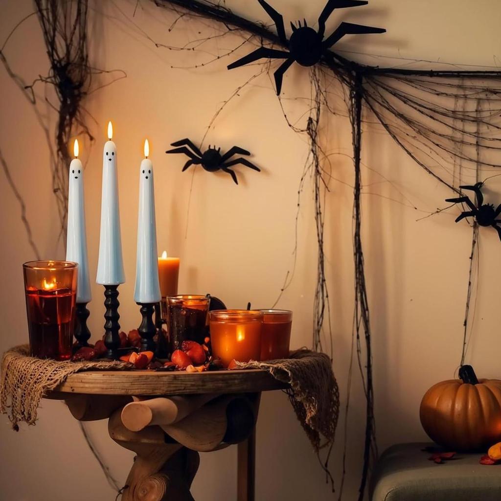 Battery Operated Candles Halloween Ghost Battery Taper Candles LED Candlesticks Halloween Decorations for Fireplace Indoor