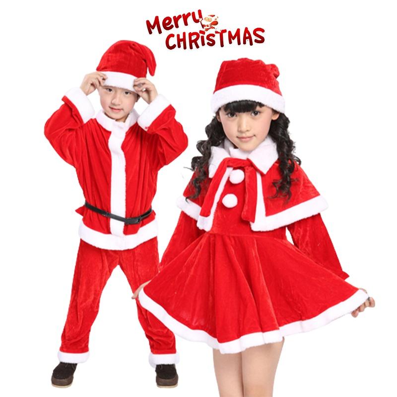 Kids Xmas Outfit Boys Girls Santa Claus Cosplay Costume Christmas Clothes