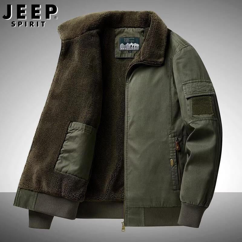 JEEP SPIRIT Men's Retro Pilot Lamb Wool Lined Cotton Jacket