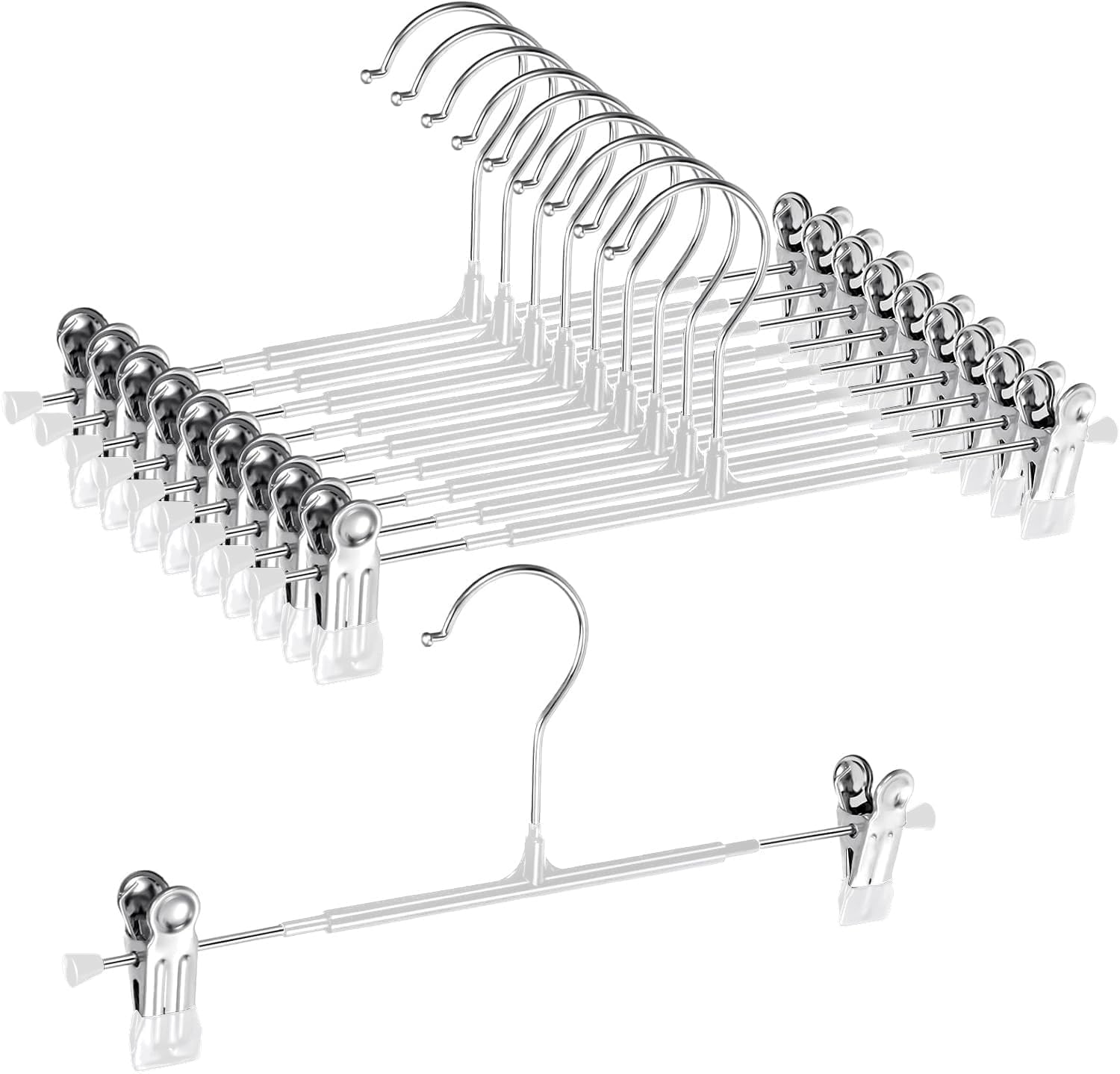 

ZPOW Skirt Hanger with Rotating Adjustable Connectable 20 White Clip, Bottoms, Trousers, Slacks, Pants, Plastic, 360-Degree Hook, Size, Hooks, Pieces, белый