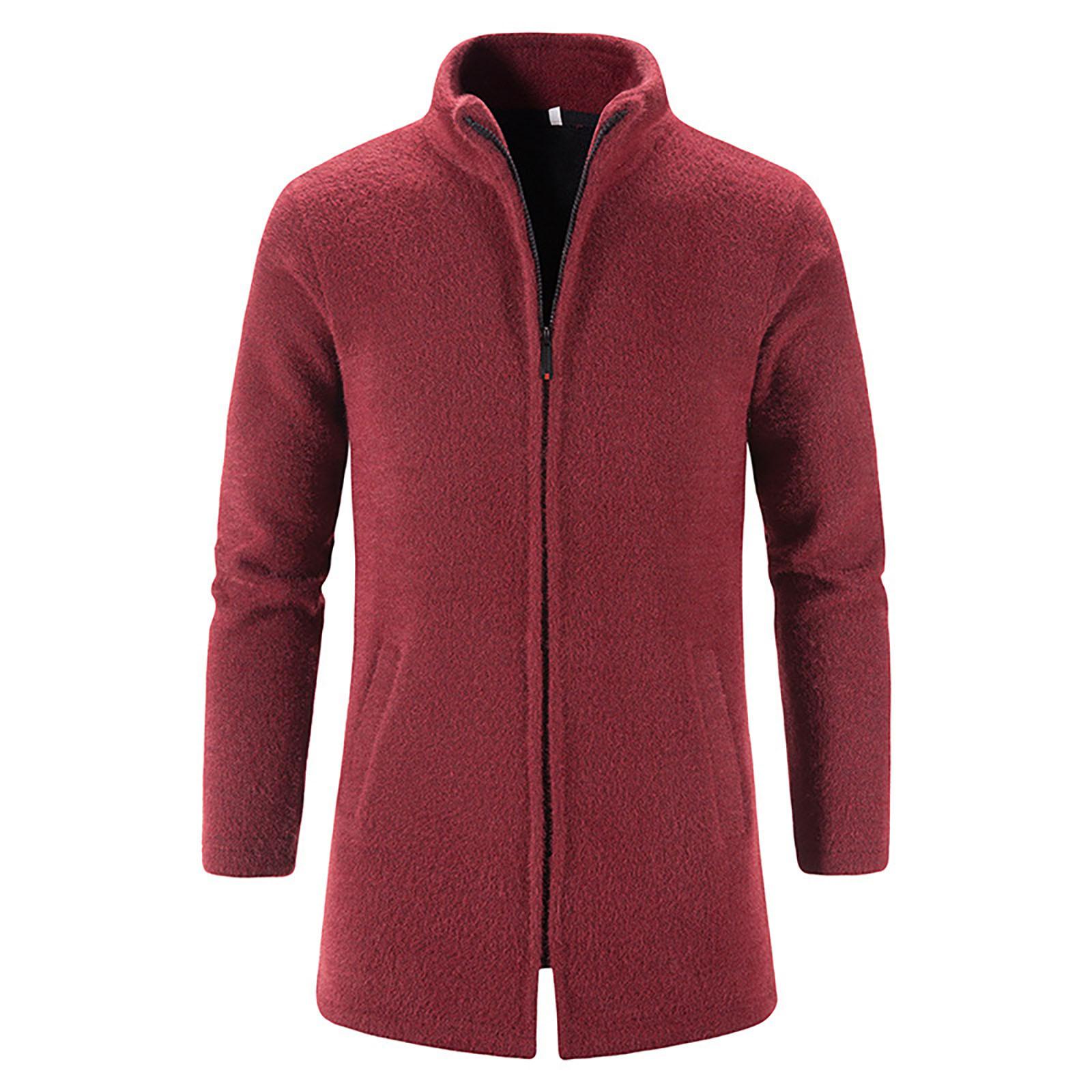 

Мужская зимняя повседневная куртка-ветровка средней длины с воротником-стойкой и молнией из норкового бархата XXXL винный