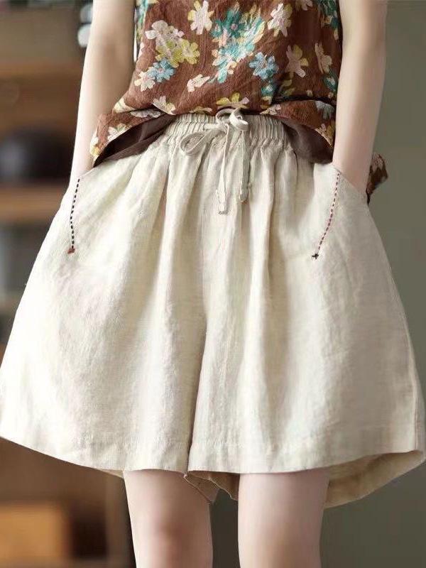 Women's Cotton Casual Elastic Waist Wide-Leg Cargo Shorts