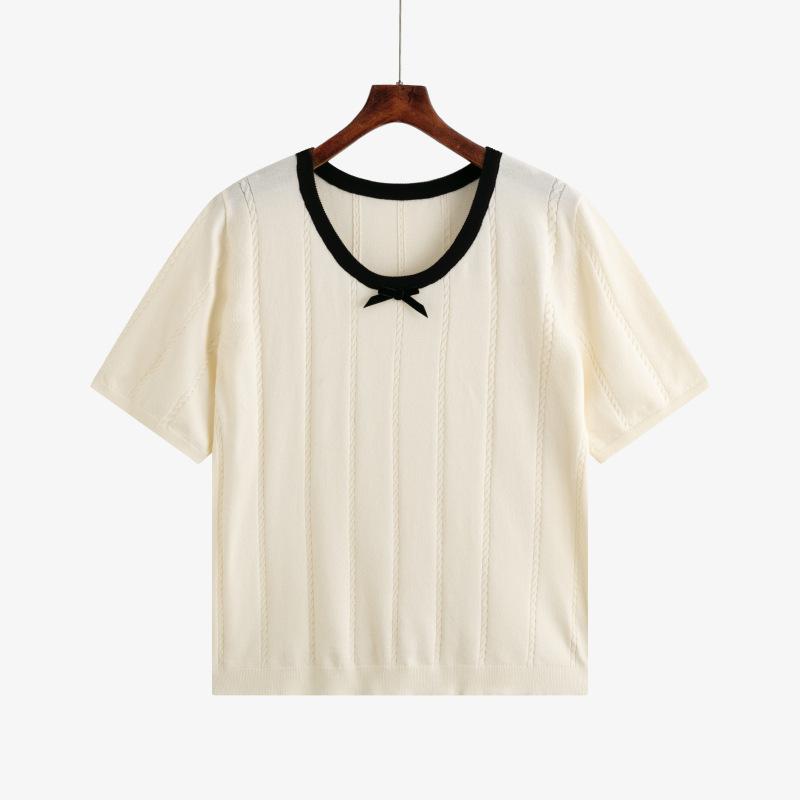 

Плюс Размер Женский Летний Круглый Вырез Дизайн Feel Color Трикотажный Свободный Короткий Рукав Топ XXXL абрикосовый