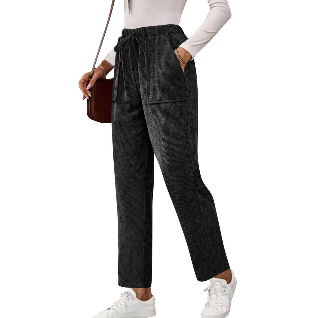 Women's Solid Color Corduroy Pocket Straight Casual Long Pants