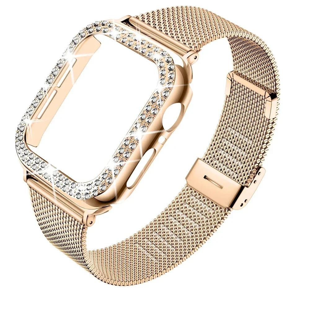 Diamond Case+Metal Strap For iWatch Ultra 2 Band 49mm 41mm 40mm Stainless Steel Bracelet For Apple Watch 9 8 7 45mm 44mm 42mm