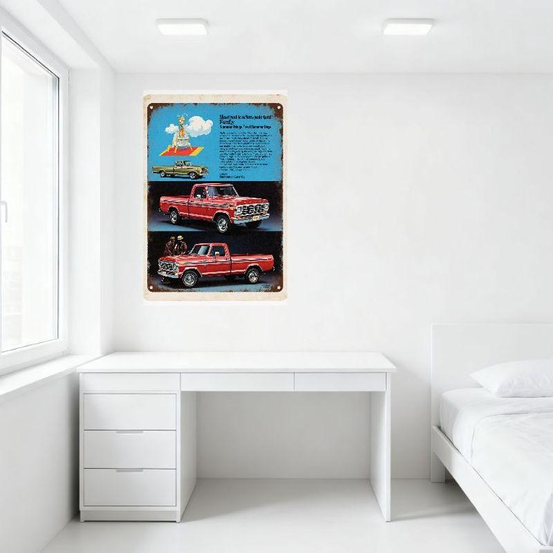 Vintage 1976 Ford Summer Days Tin Sign Retro Distressed Metal Sign with Ford Trucks & Trophy Design for Garage Bar Home Wall Dec