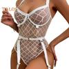 Women Bodysuit Backless Sleeveless Hollow Out Fishnet Push-up Gra Thin See-through Lace Spaghetti Strap Skinny Lady Wedding Night Playsuit