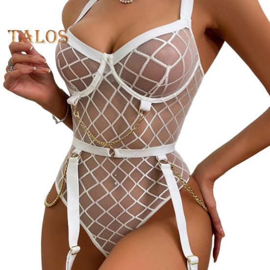 Women Bodysuit Backless Sleeveless Hollow Out Fishnet Push-up Gra Thin See-through Lace Spaghetti Strap Skinny Lady Wedding Night Playsuit