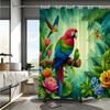 Tropical Parrot Cartoon Shower Curtain, Jungle Design, Colorful Flowers & Greenery, Machine Washable, Polyester Bathroom Decor