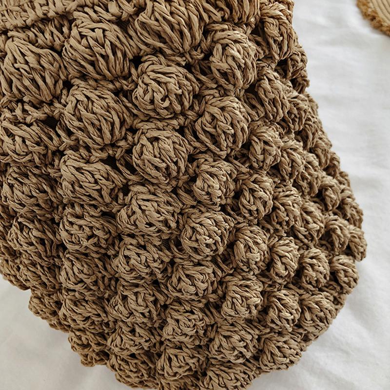 Letní ručně vyráběná crossbody kabelka pro ženy, plážová taška přes rameno se stahovací šňůrkou ze slámy