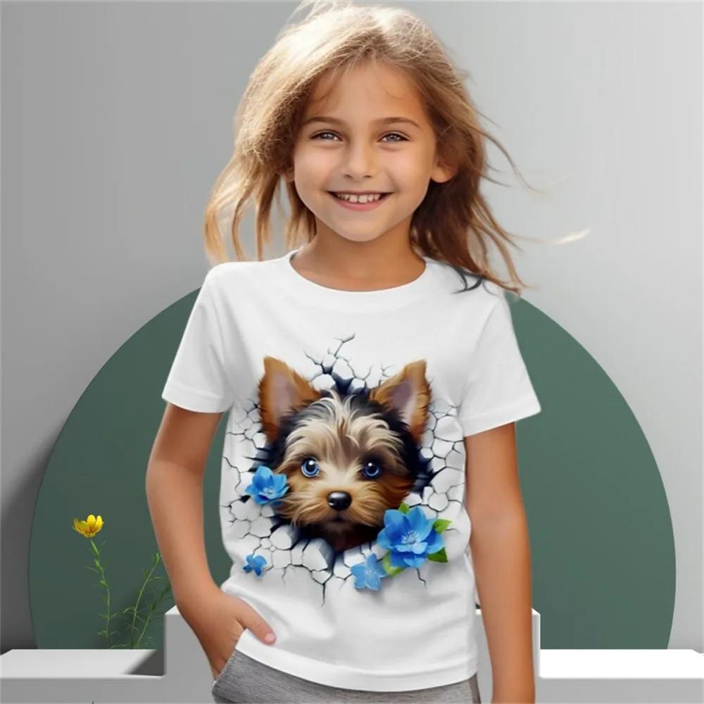 Creative Dog Children's T-Shirt Boy Summer Fashion Top Shirts Short Sleeve Novelty Round Neck T-Shirts Junior Girls' Clothing