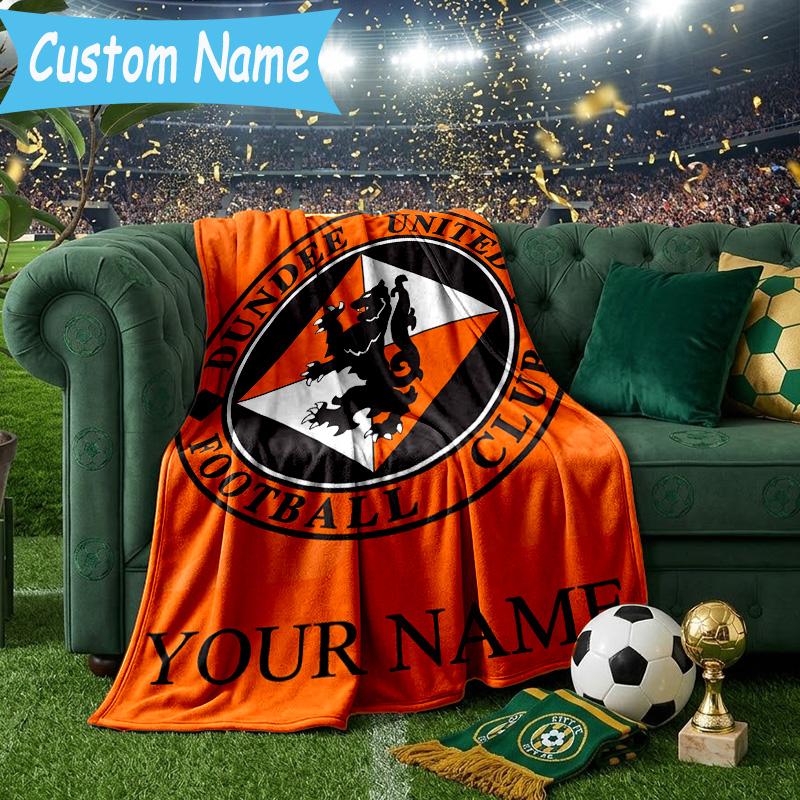 Custom Name Dundee United Crest Design Flannel Blanket, Use for Birthday/Holiday Gift, Soft Blanket for Sofa/Bed/Camping/Office, Home Decor