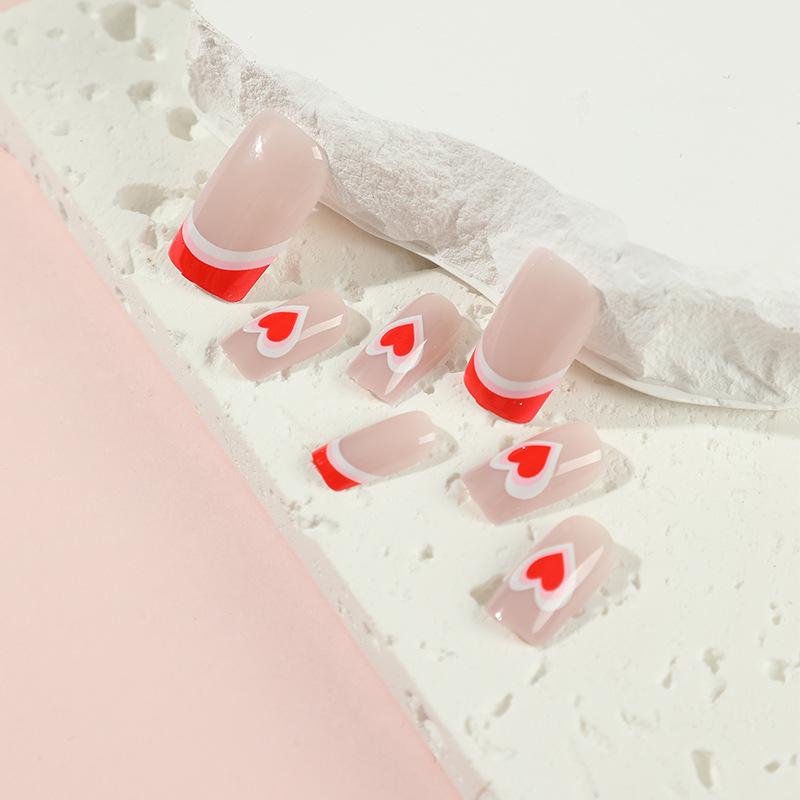 Wear Nail French White Pink Splicing Nail Wear Nail Vortex Love Valentine's Day Nail