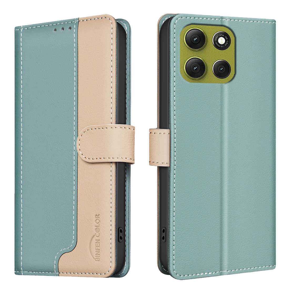 

For Motorola Moto G86 5G Leather Case BINFEN COLOR Splicing Color RFID Blocking Wallet Stand Phone Cover Green