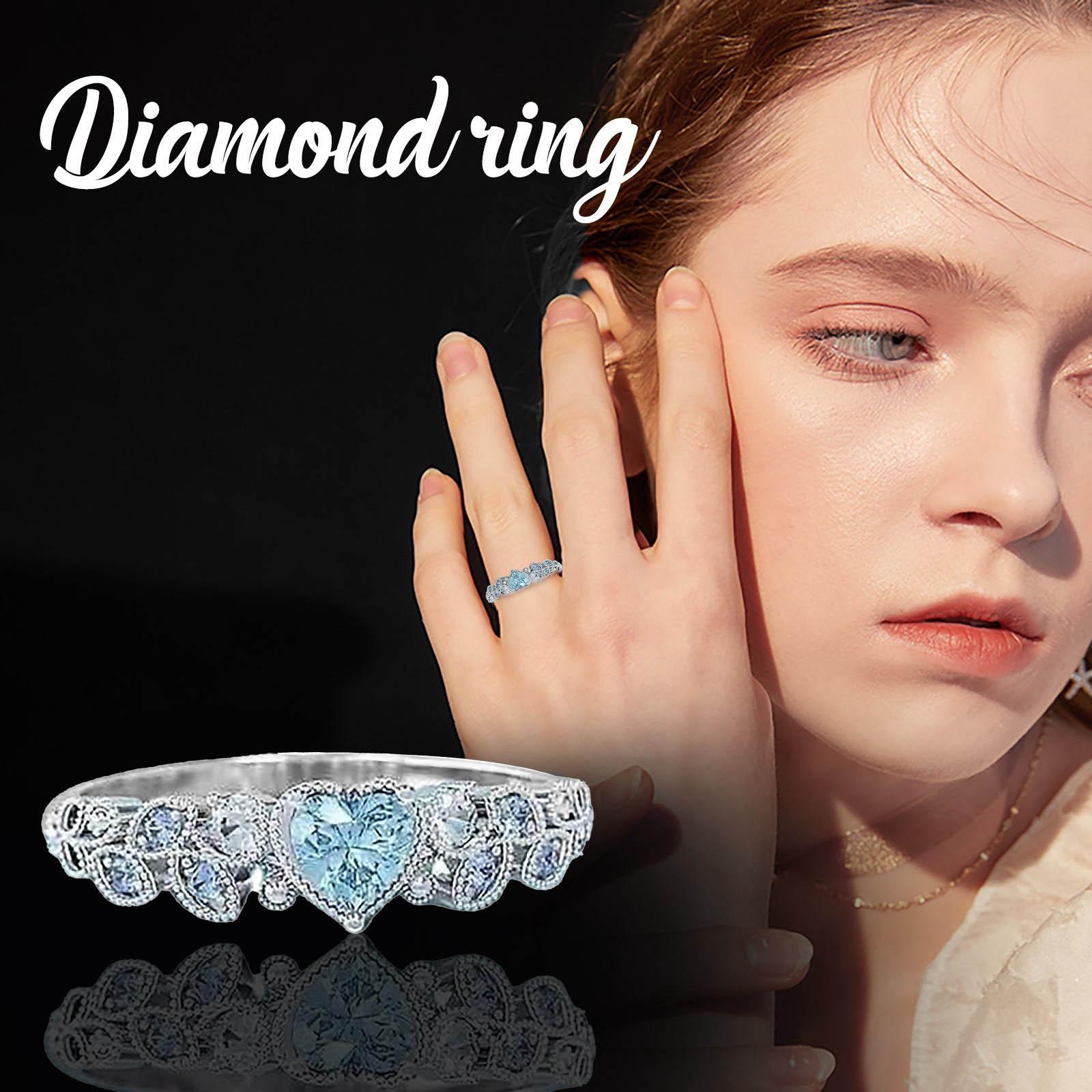 Single Ring Fashion Women s Ring Rhinestone Inlaid Ring 8 синий