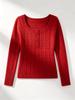 Spring and Autumn European American Women's Slimming Square Neck Sweater - Simple Solid Color, Long Sleeve Style