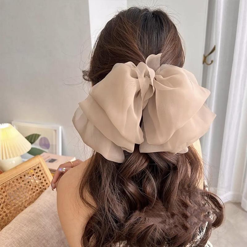 3Pcs Fashion Korean Chiffon Large Bow Spring Clip Hair Accessory Women Lace Hair Clip Spring Accessories, Hair Accessories