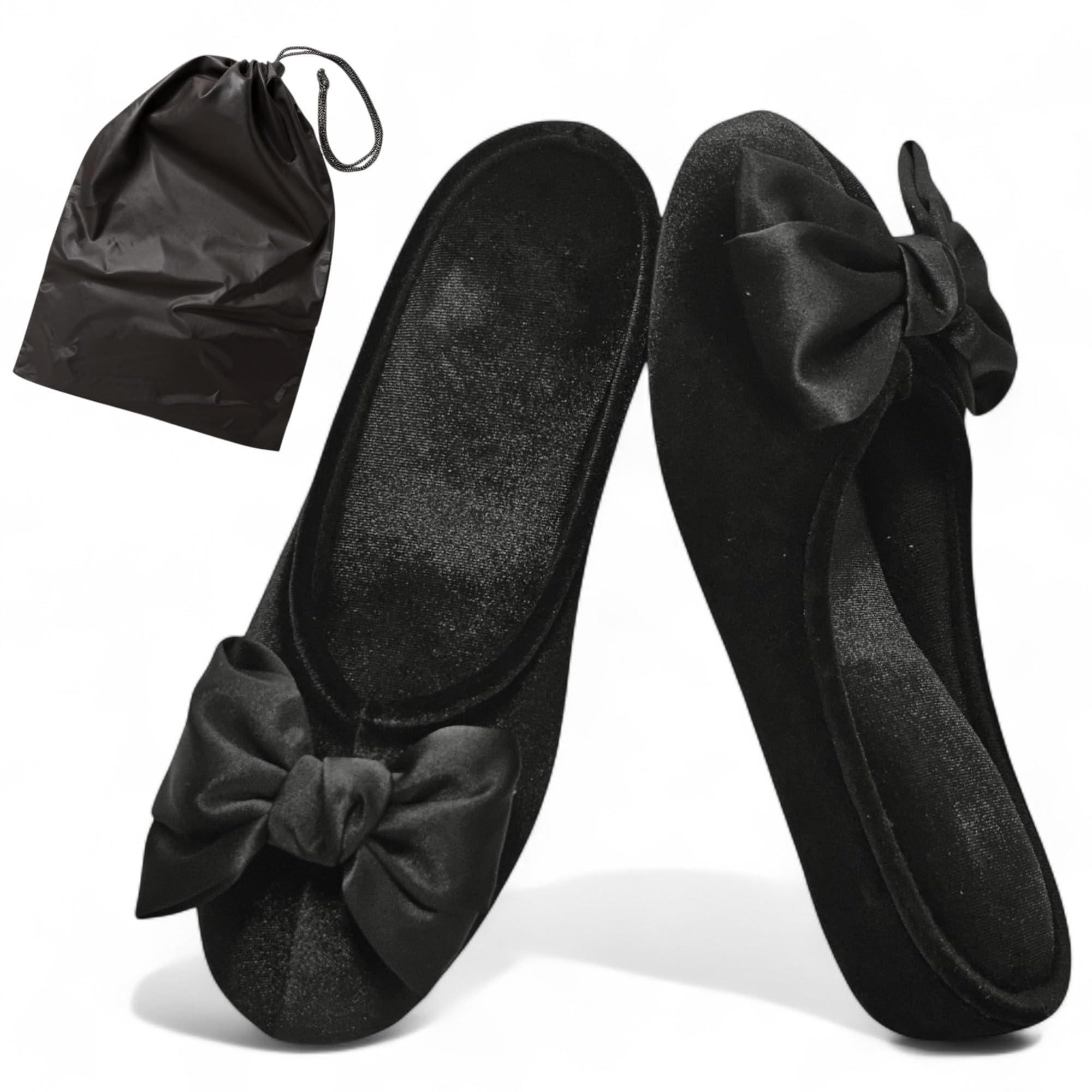 

Портативные тапочки на каблуке с сумкой для хранения для прихожей и занятий, каблук 4 см для выпускных, церемоний, визитов [MOON ROOM], (M (вверх прибл.. 23.5cm), чёрный