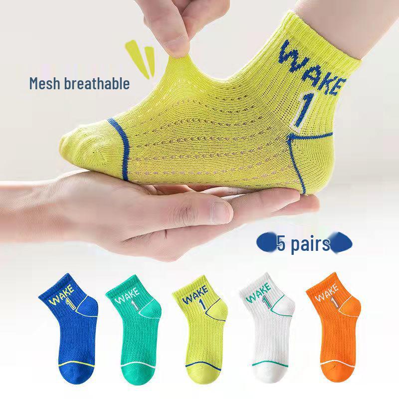 Children's Summer Breathable Mesh Mid-Calf Socks - Trendy Stripe Design for Boys and Girls