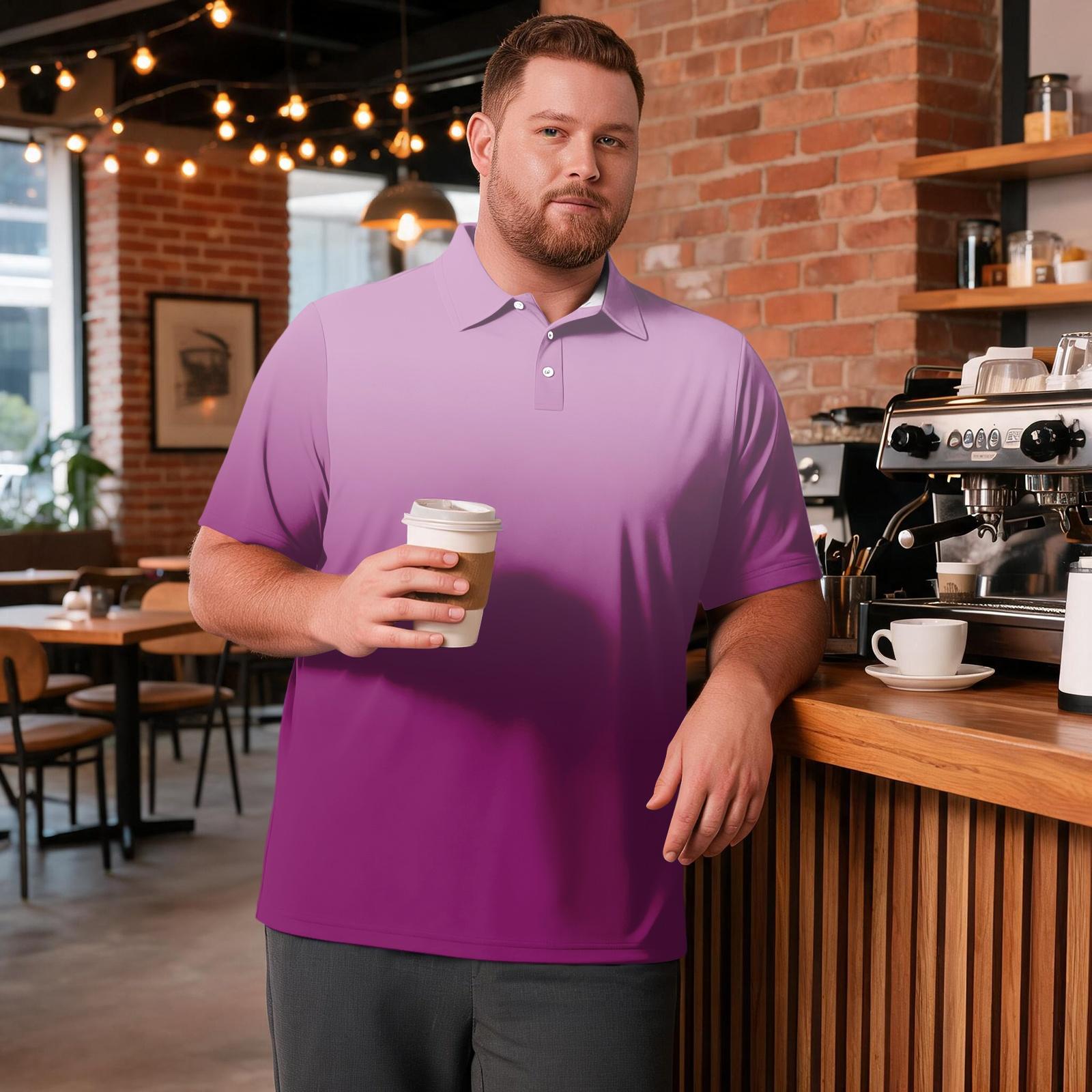 Men s Big Size Gradient Print Golf Polo Shirt Breathable Short Sleeve Collared Casual Workwear Top XXXXXL фиолетовый