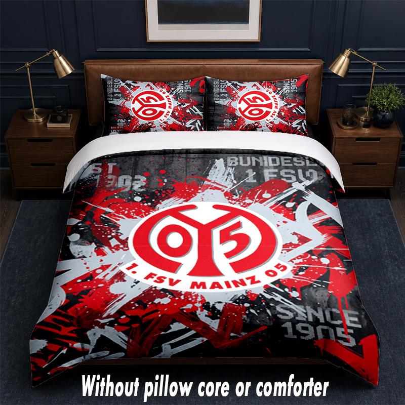 Mainz FC Design Bed Bedding Set 1 Duvet Cover + 2 Pillowcases Soft Breathable Household Bed Linens