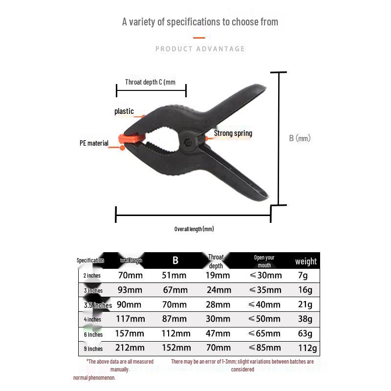 Nylon Woodworking Spring Clamp - A-Type, 2" & 4" Plastic Background Fixing Clips
