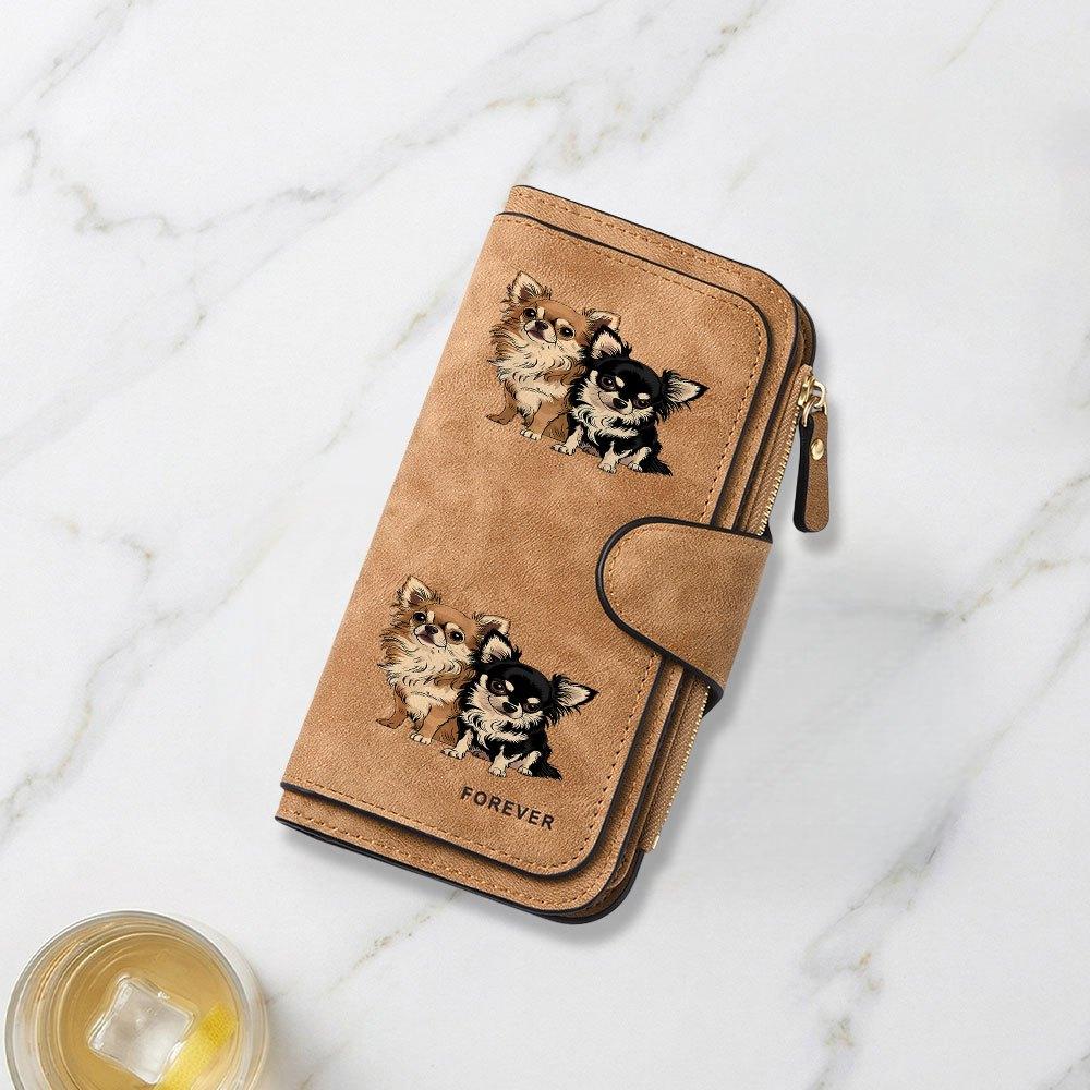 Cute Long-haired Chihuahua Twin Print Long Wallet, Multifunctional Portable Snap-button Coin Purse, Unisex, Suitable As a Birthday Gift and for