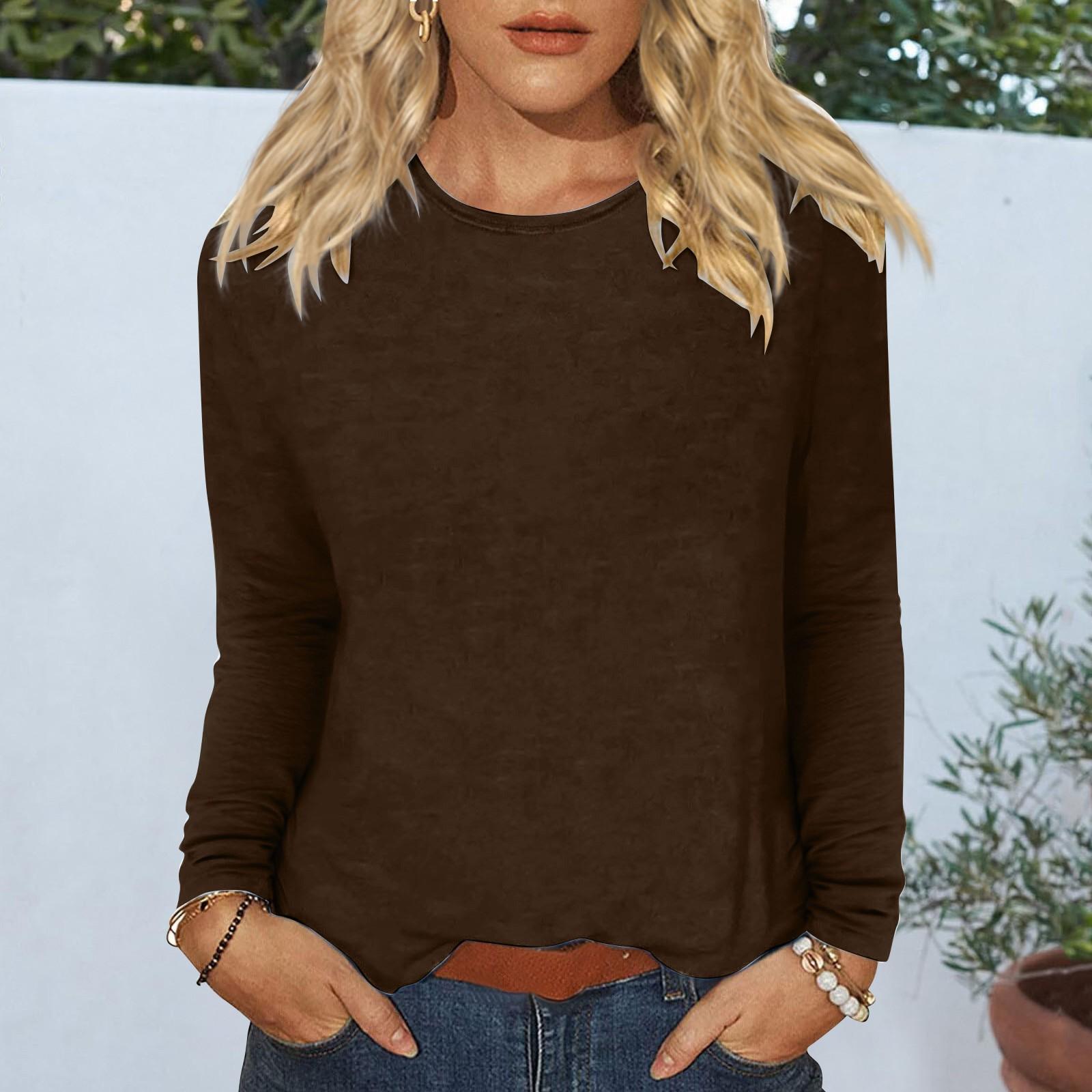 Women s Daily Casual Long-sleeved Color -neck Top XXL кофейный