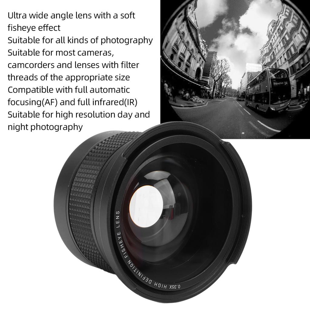 Fisheye Lens 0.35x Super Wide Angle Panoramic Macro 2 In 1 Detachable Lens AF IR Compatible Fisheye Lens Panoramic Fisheye Lens