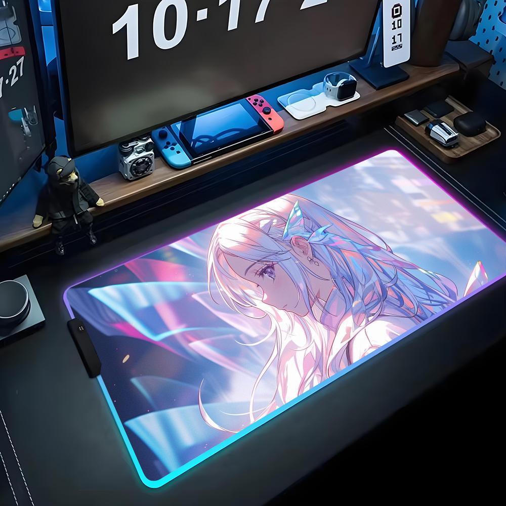 Anime Girls Mouse Pad RGB Gaming Mousepad Big LED Pad PC Desk Mat Luminous Mouse Pad Large Keyboard Mats Table Rug With Backlit