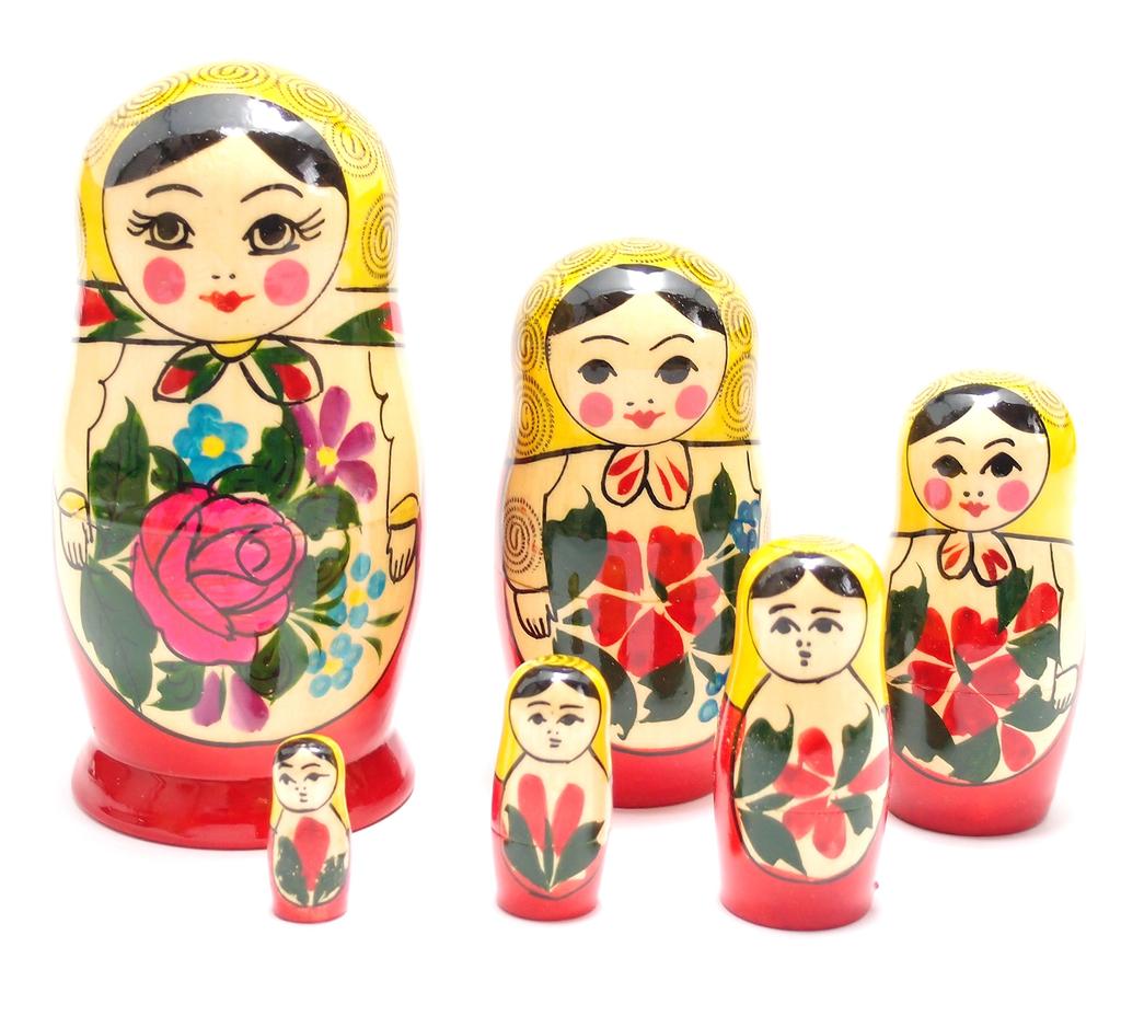 Matryoshka from Set of Traditional Yellow Semyonov, 6, Pattern, [Russian Goods]